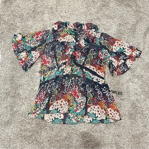 Nanette Lepore Sheer Colorful Flower Top Size 4